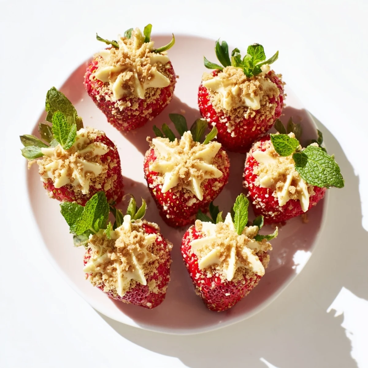 Romantic dessert featuring red strawberries stuffed with sweet cream cheese filling and chocolate chips