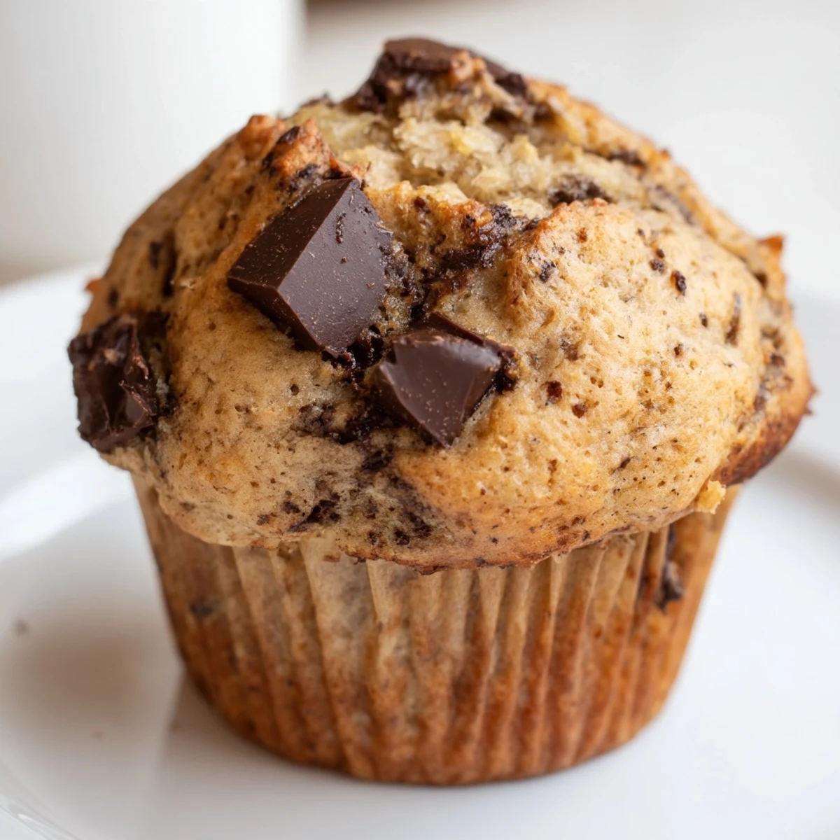 Moist banana espresso chocolate chip muffins cooling on a wire rack after baking