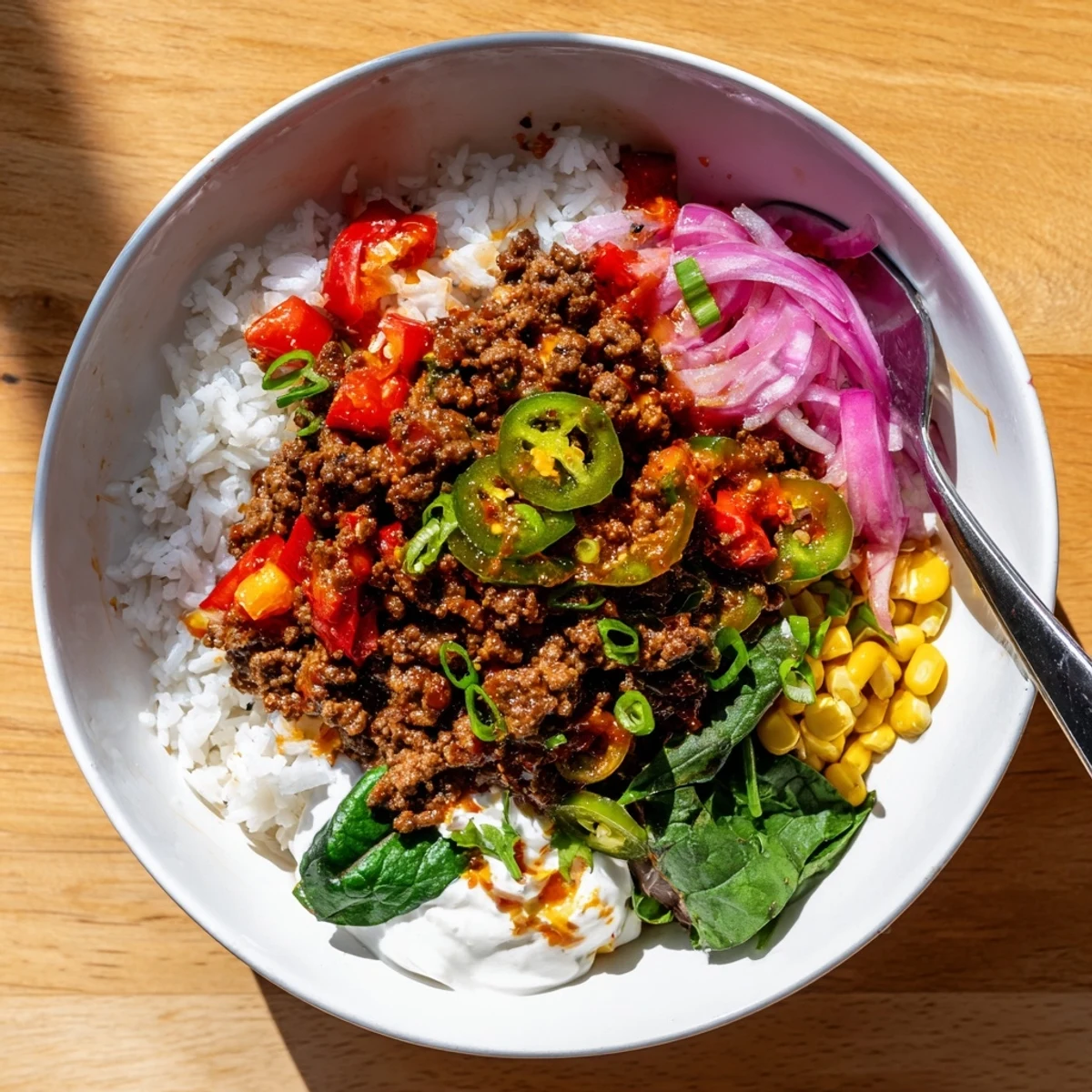 Viral Ground Beef Hot Honey Bowl with glistening honey drizzle, savory aroma rising