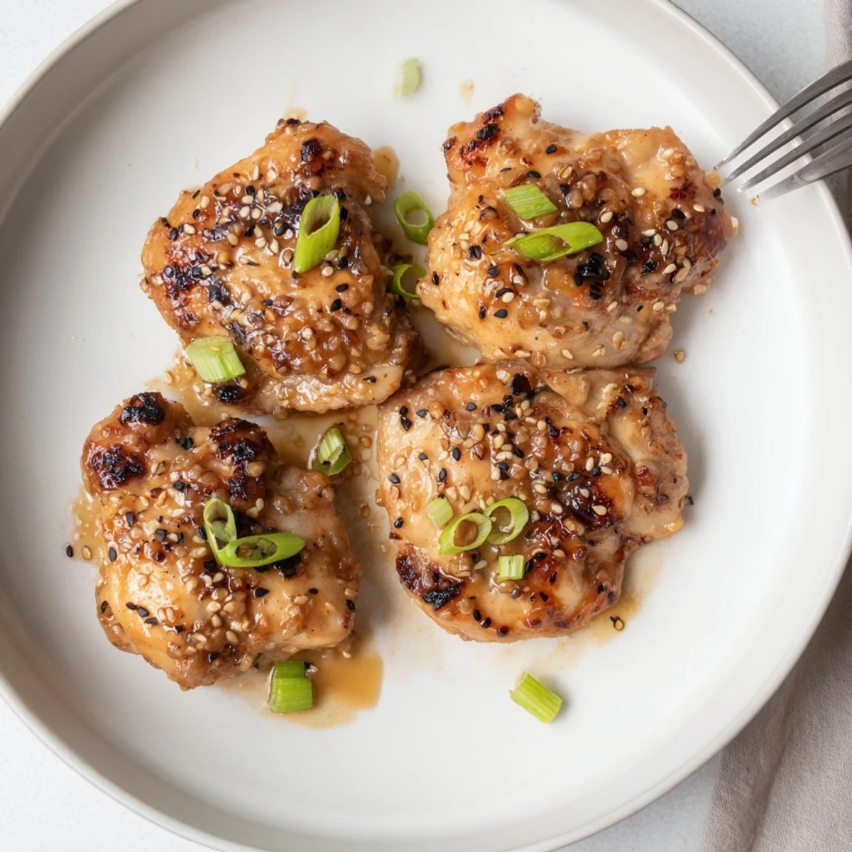 Honey Garlic Chicken glazed, golden-brown thighs steaming over fluffy white rice