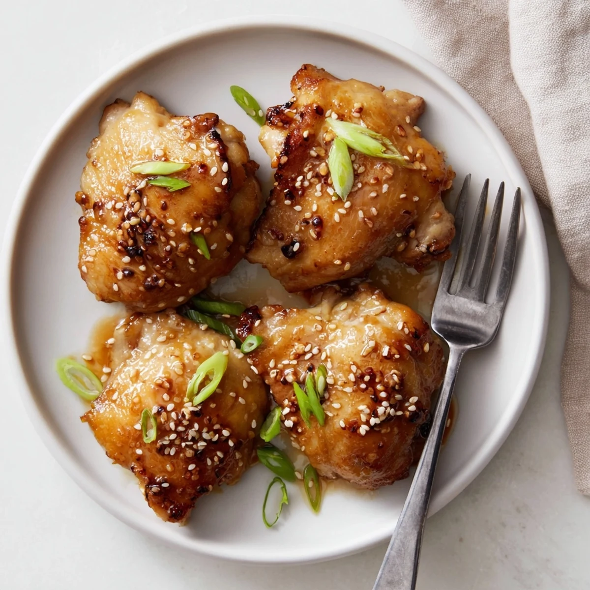Skillet Honey Garlic Chicken with glossy sauce, sesame seeds and scallions