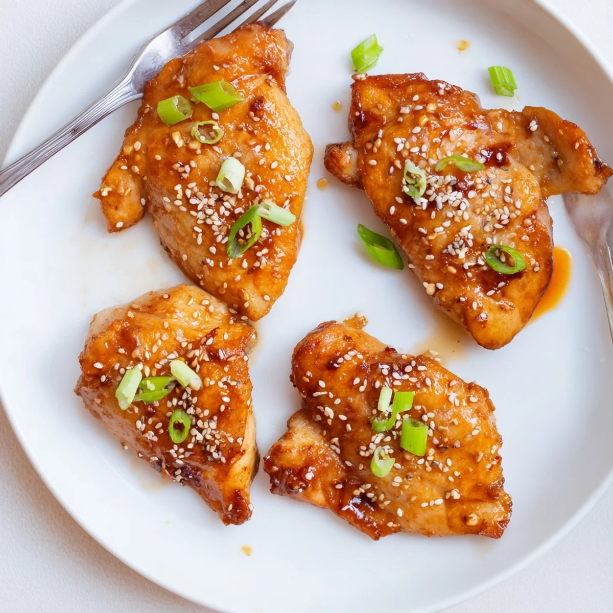 Aromatic Honey Garlic Chicken resting on platter, sesame garnish and sliced green onions