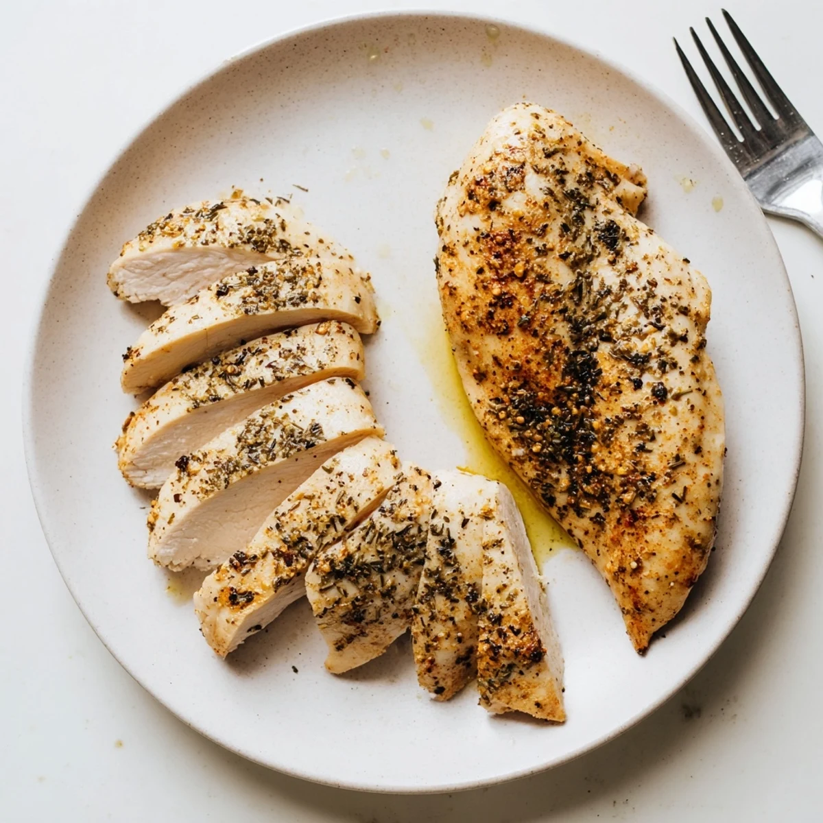 Air Fryer Chicken Breasts with golden crisp exterior and juicy sliced interior.