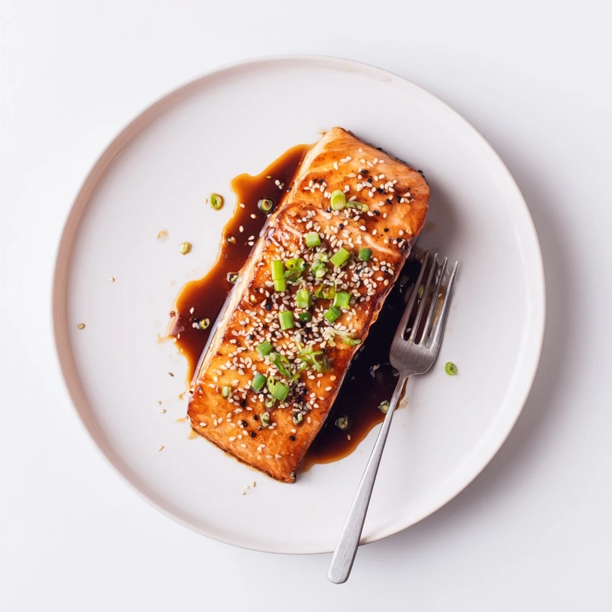 Baked Teriyaki Salmon resting on steamed rice, fragrant ginger and garlic  