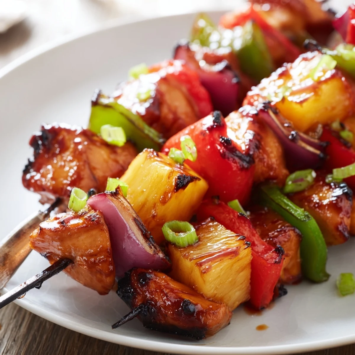 Grilled Hawaiian Turn Turn Chicken Kebabs with caramelized pineapple and charred peppers