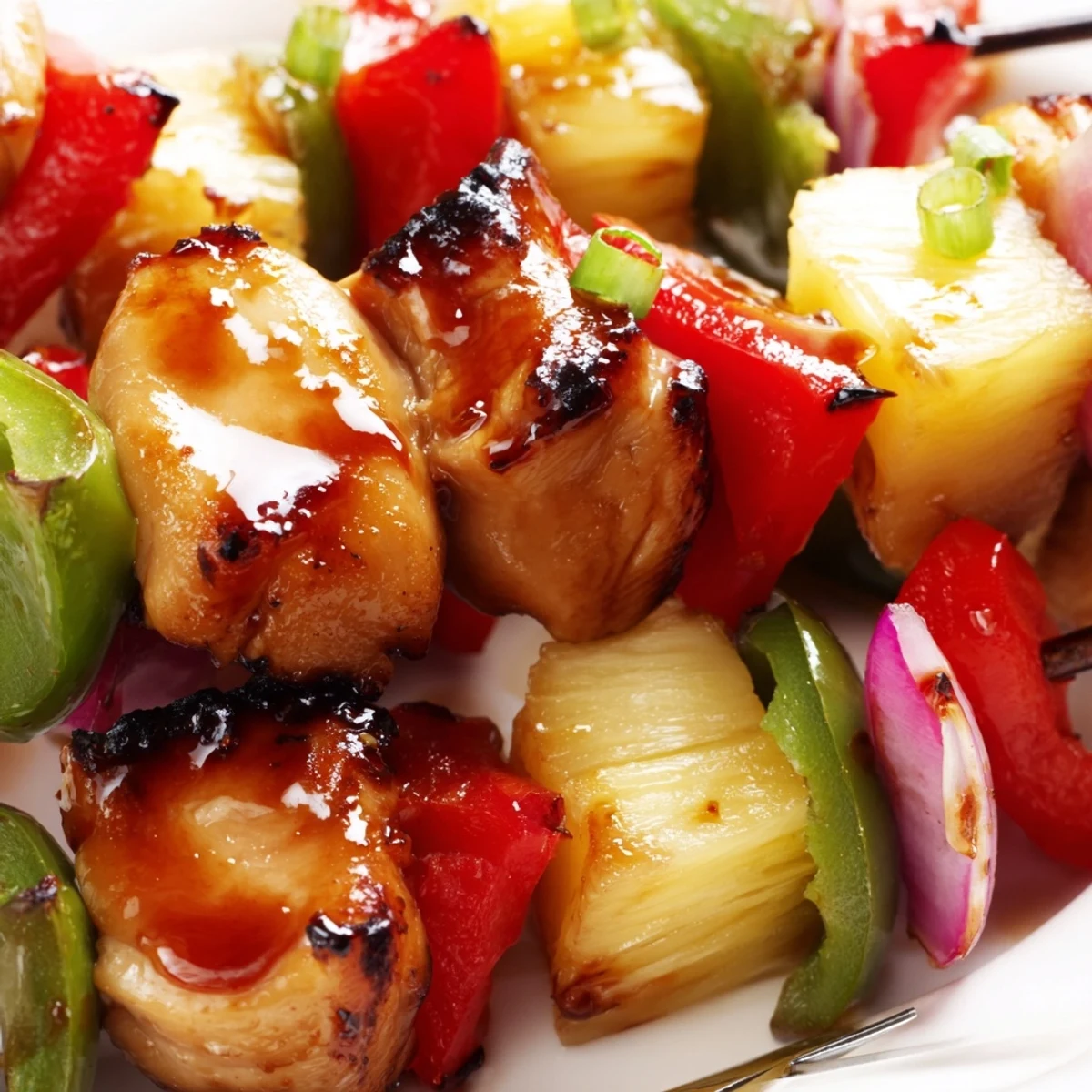 Juicy Hawaiian Turn Turn Chicken Kebabs glazed in sweet pineapple marinade, smoky aroma