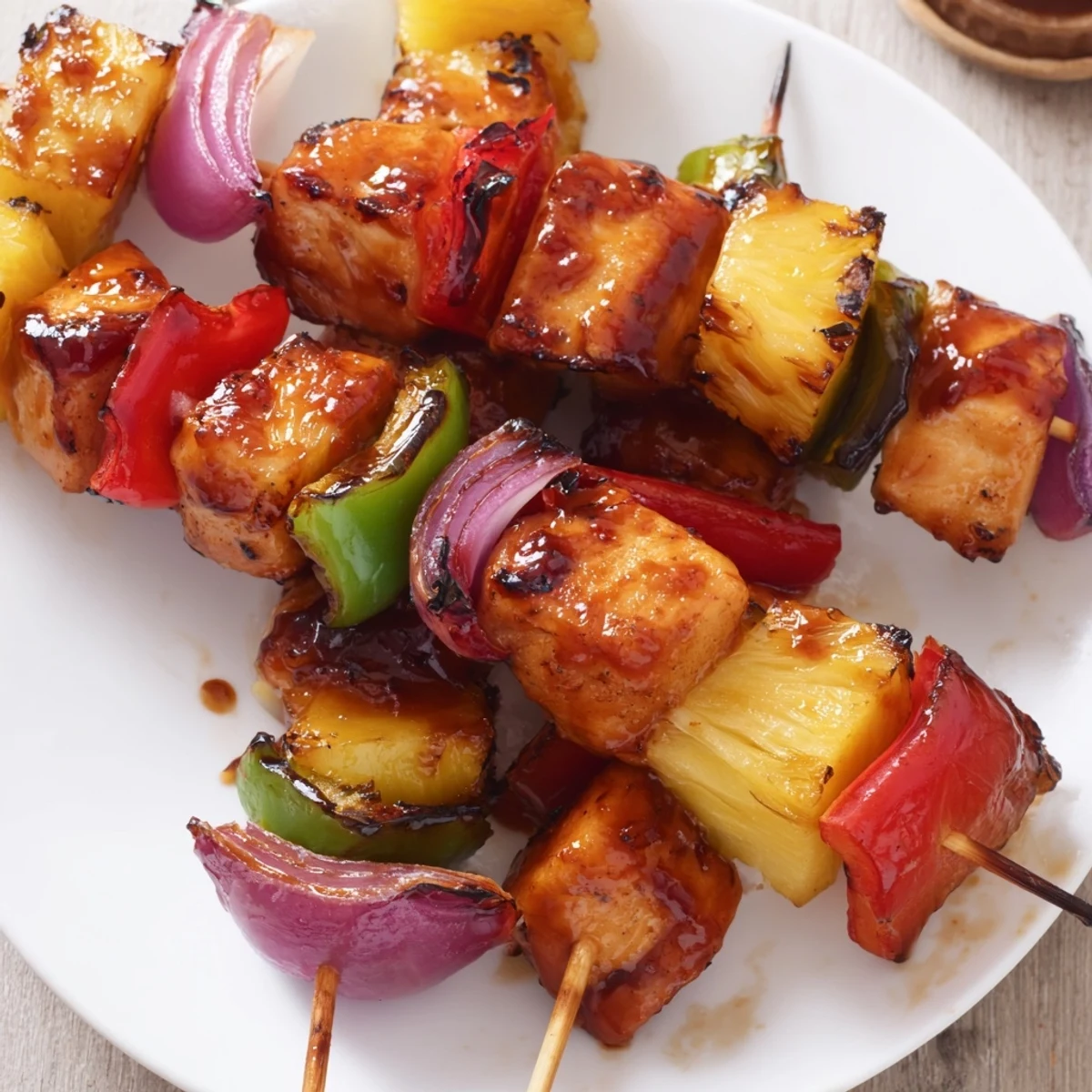 Grilled Bbq Pineapple Chicken Kabobs sizzling with charred edges and sweet pineapple  