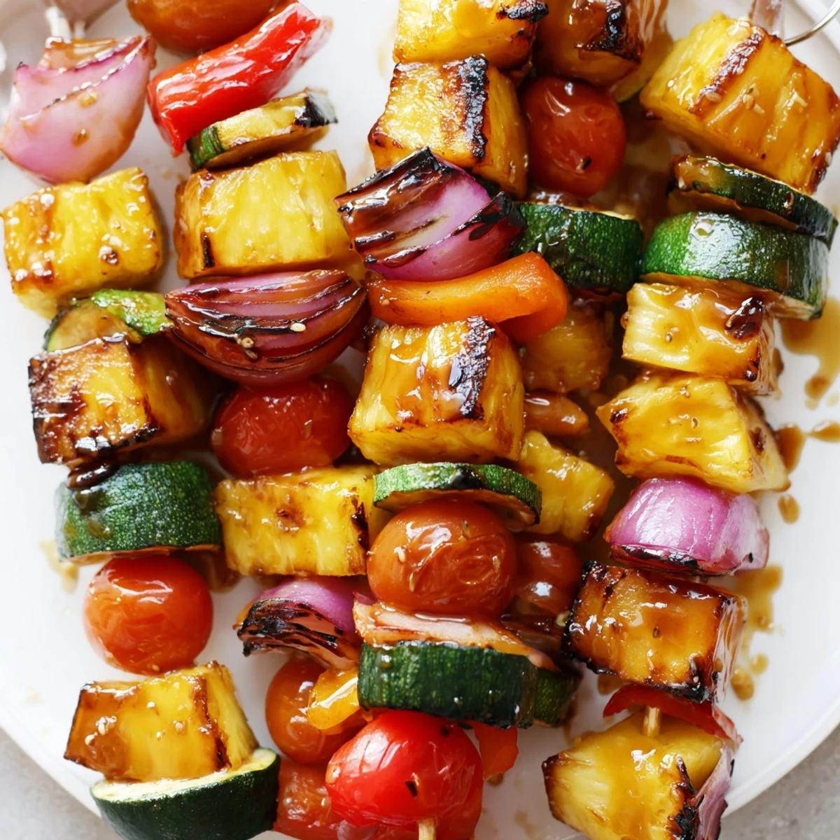 Grilled Pineapple Vegetable Skewers bursting with sweet-tangy glaze and smoky aroma