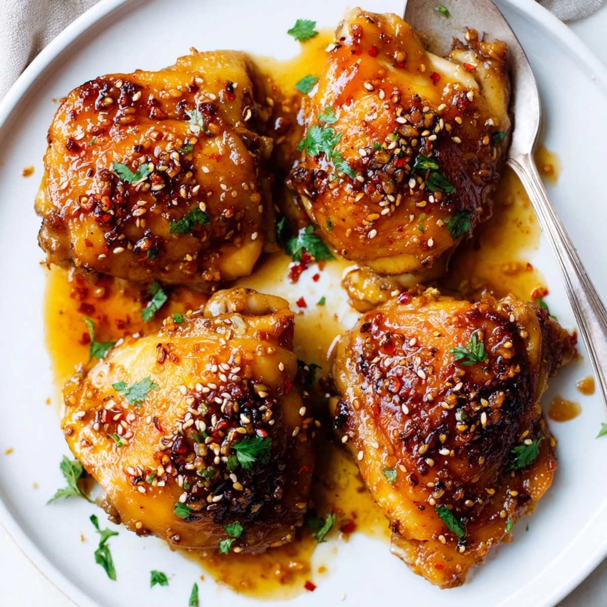 Served over jasmine rice, Sweet And Sticky Honey Butter Chicken Thighs shine