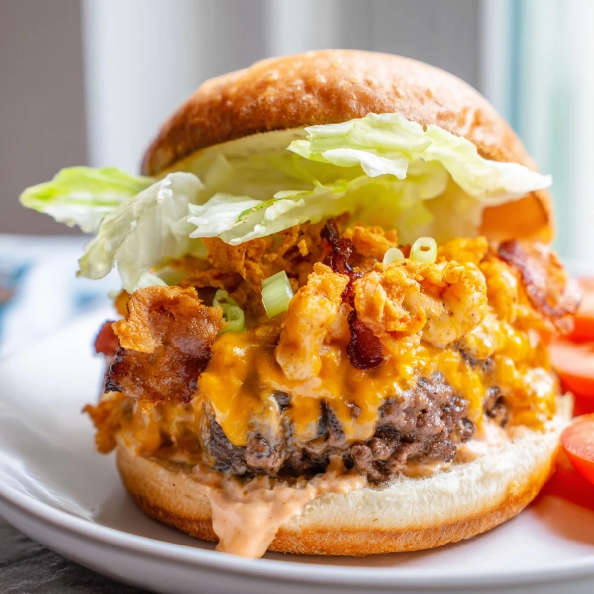 Irresistible Crack Burgers topped with gooey cheesy crack topping and crispy bacon