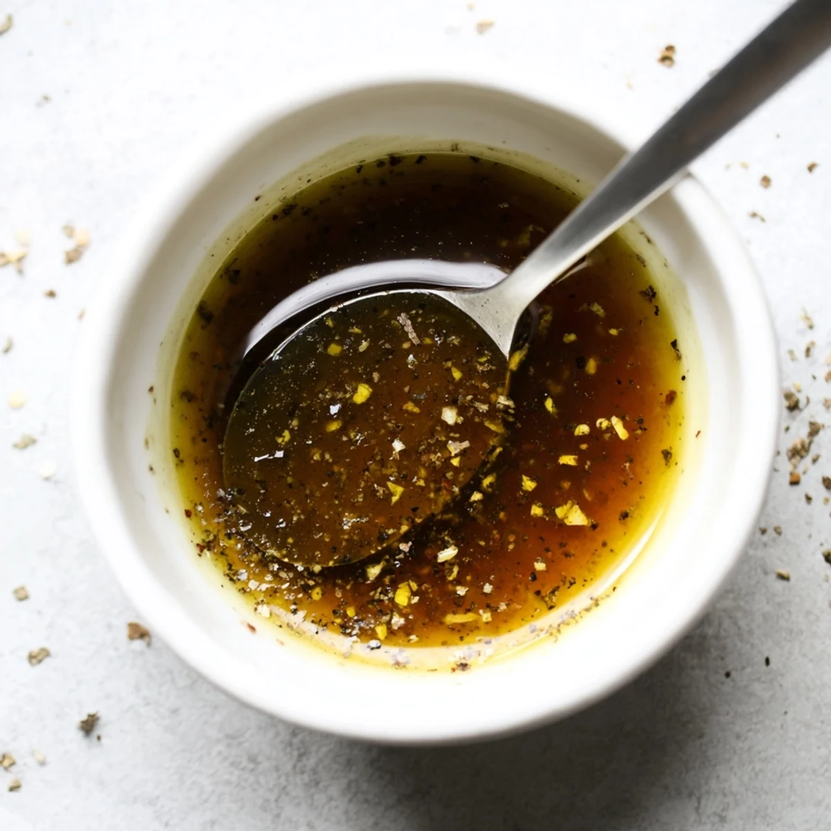 Homemade Greek Dressing With Red Wine Vinegar And Dijon whisked, tangy aroma, jarred