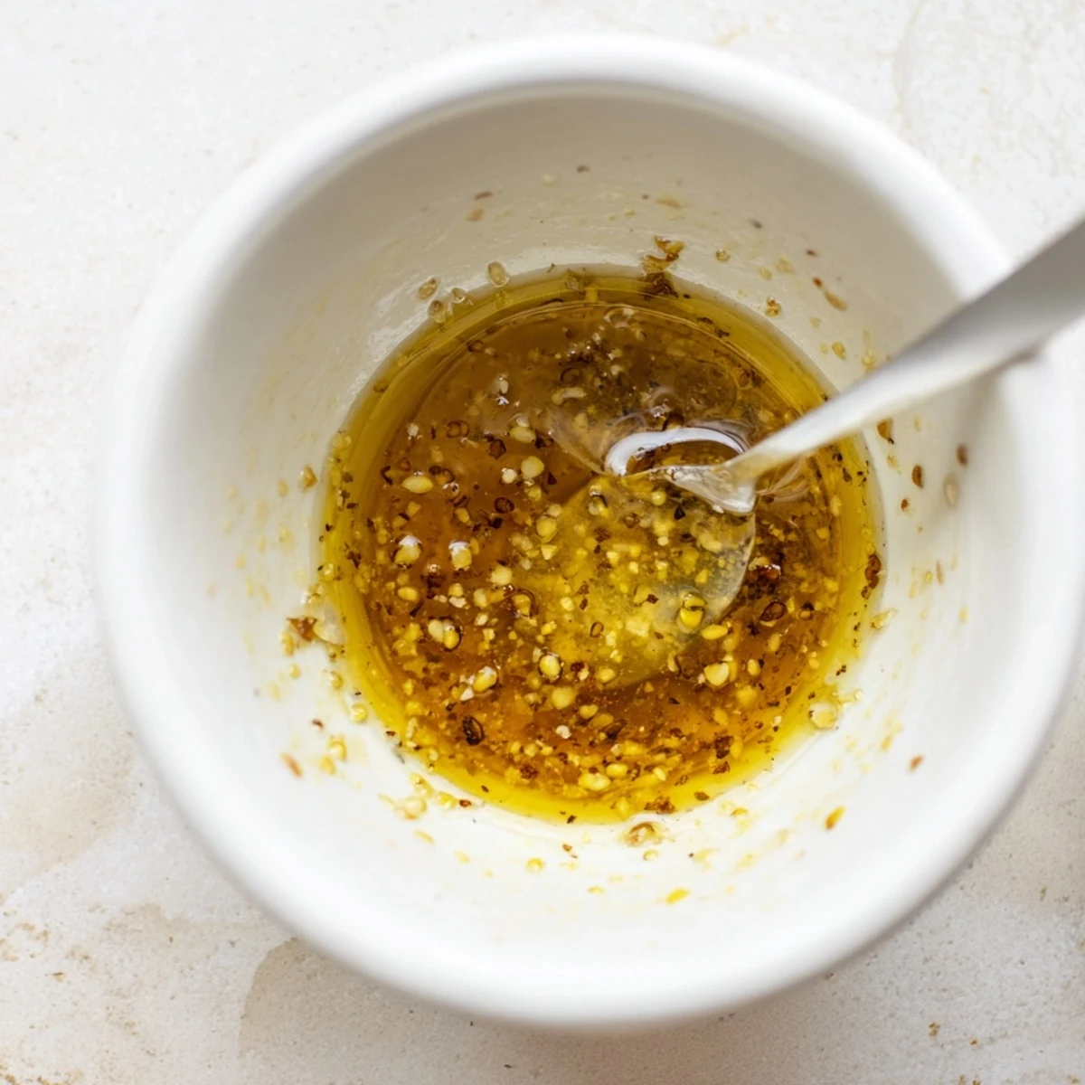 Homemade Vinaigrette Dressing glistening in jar, tangy aroma, tossed over greens