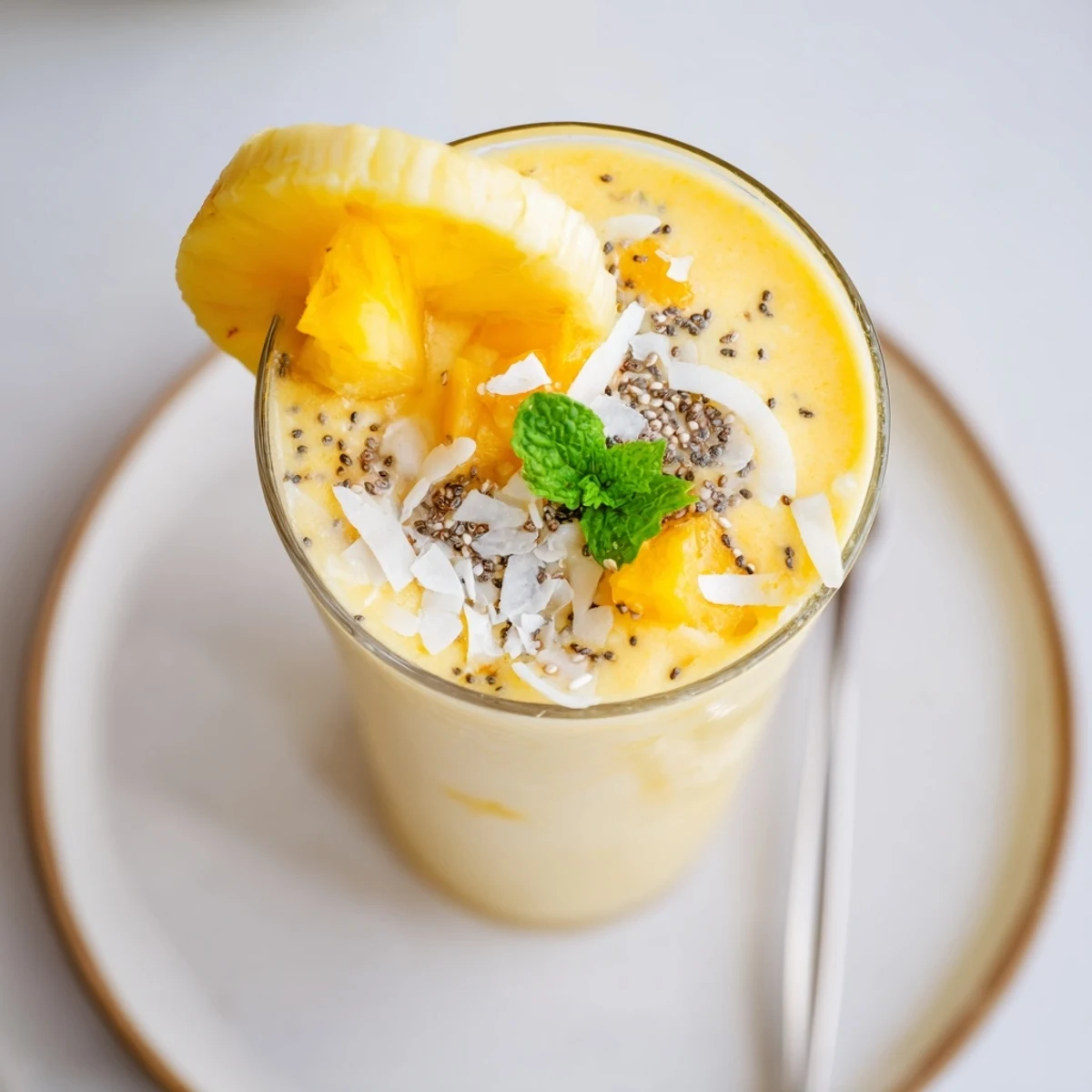 Cold Pineapple Orange Smoothie with creamy banana texture and zesty citrus aroma