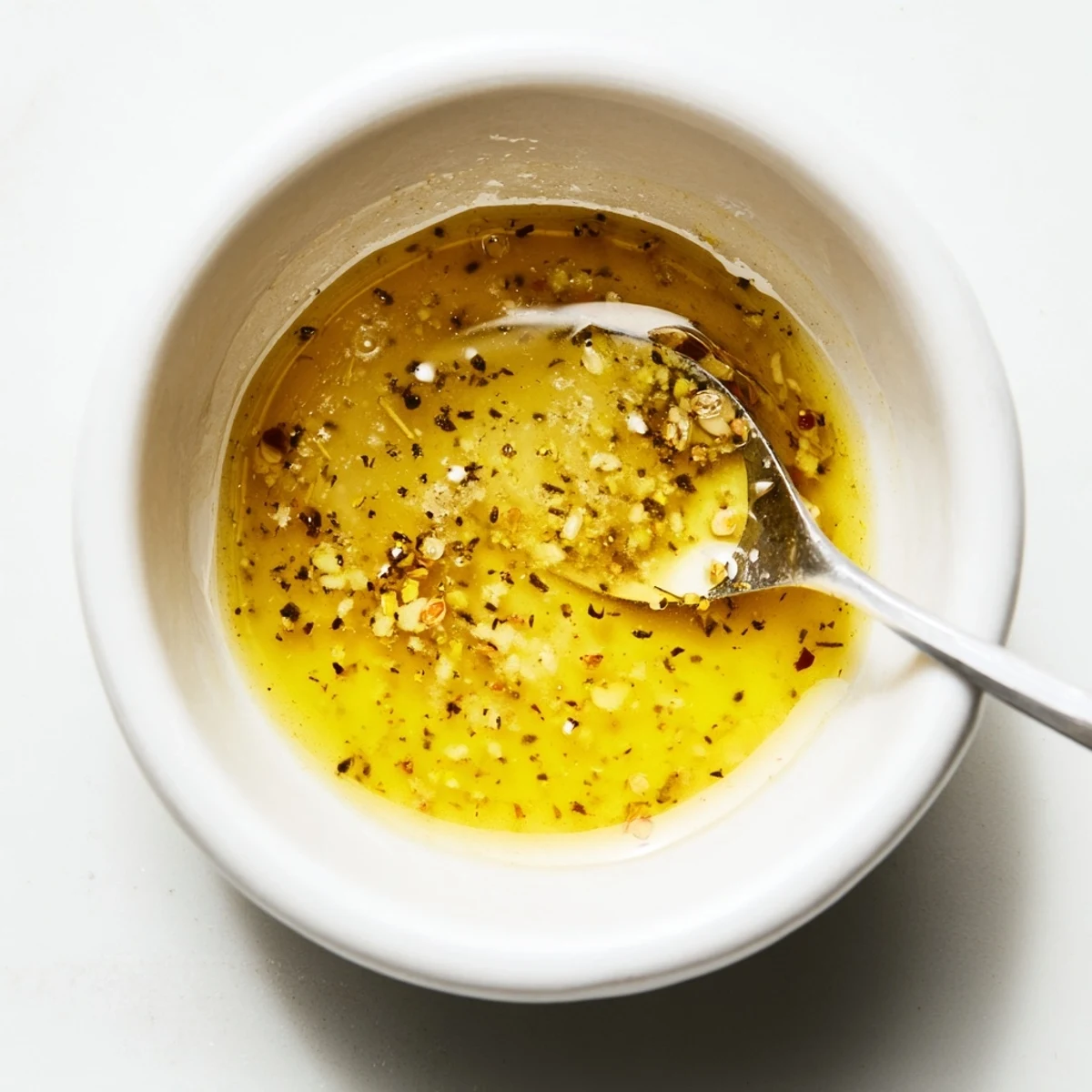 Creamy Dijon Vinaigrette Recipe drizzled over mixed greens with bright citrus notes