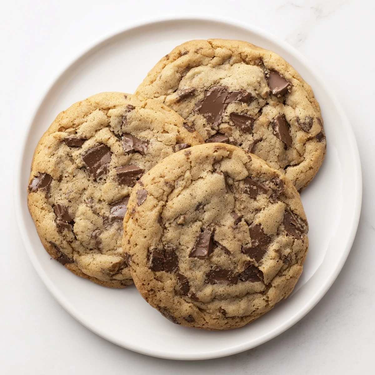 Golden chewy chocolate chip cookies fresh from the oven with melted chocolate pockets