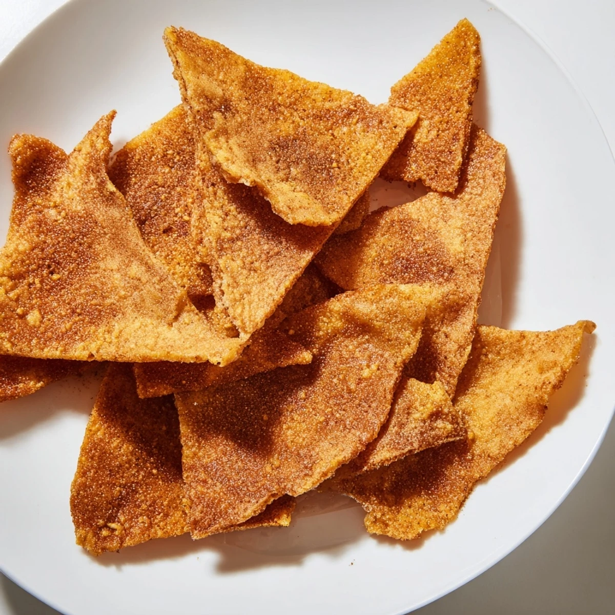 Baked chickpea chips broken into bite-sized pieces showing their crunchy golden texture