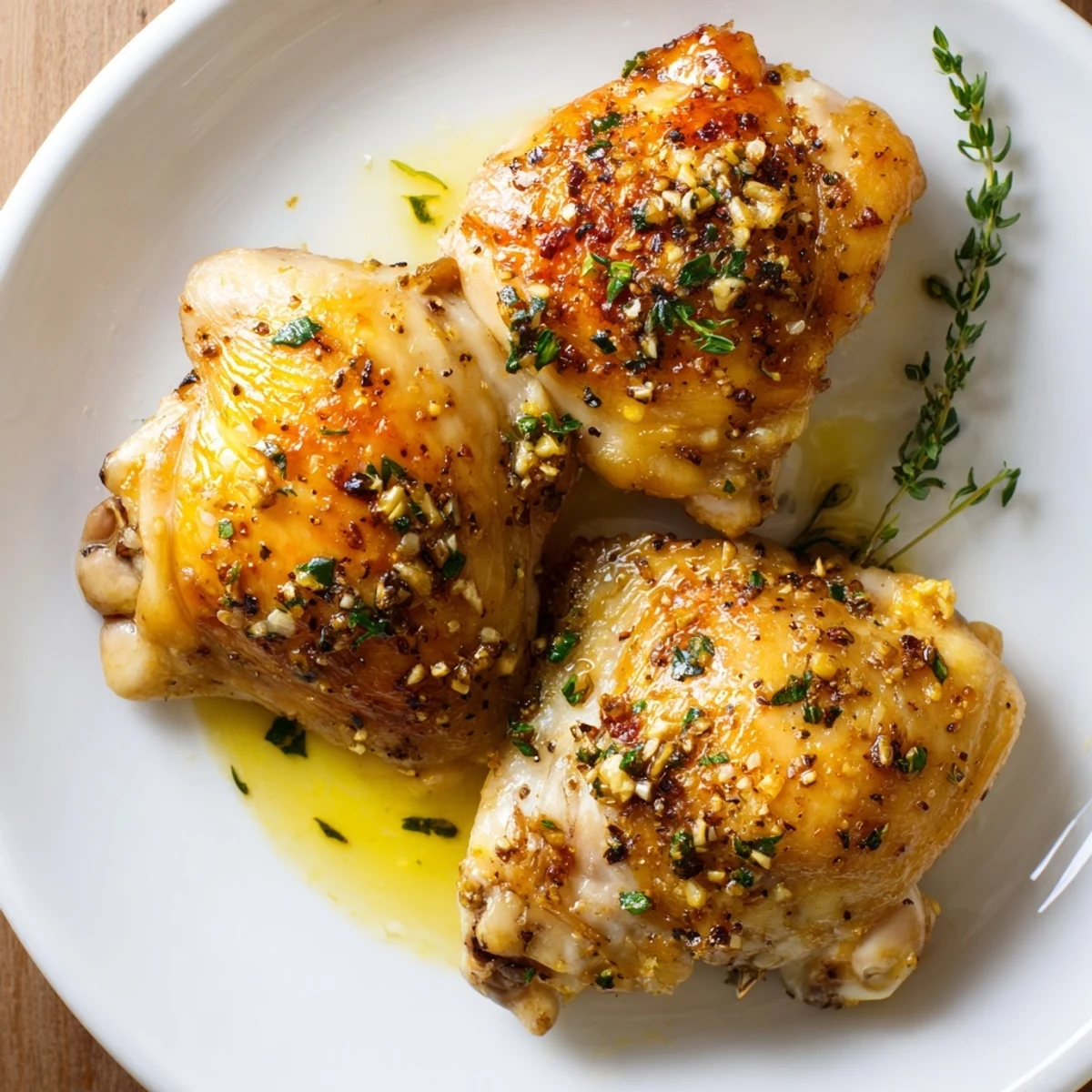 Lemon Pepper Chicken Thighs roasted golden, crispy skin and bright lemon wedges