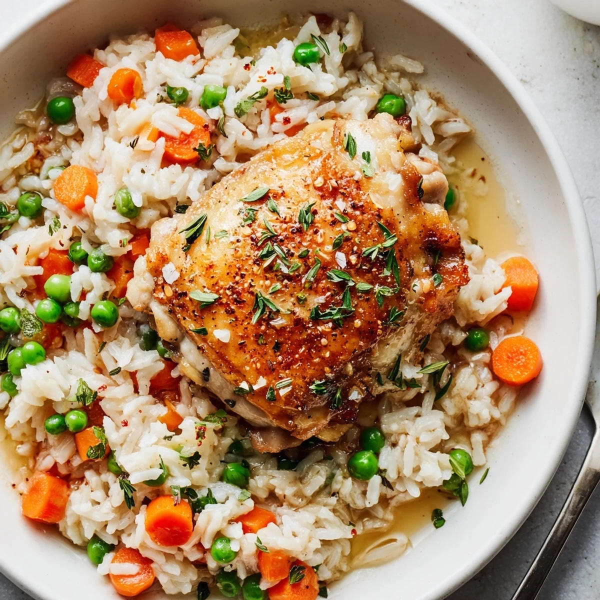 Slow Cooker Lemon Herb Chicken And Rice steamy, herb-infused comfort meal, garnished with parsley