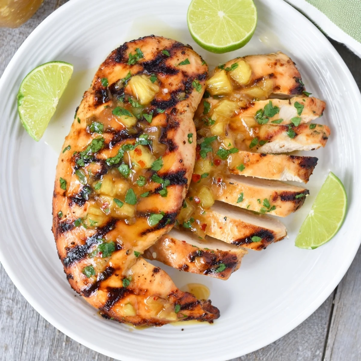 Bright Key West Grilled Chicken With Tropical Citrus Marinade served with grilled pineapple