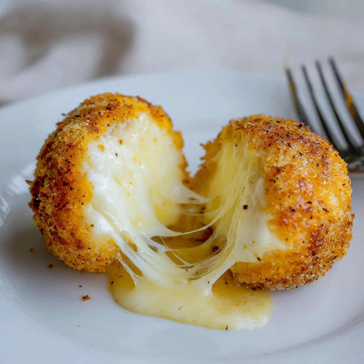 Handheld Irresistible Crispy Mozzarella Poppers With Maple Glaze resting on parchment-lined board