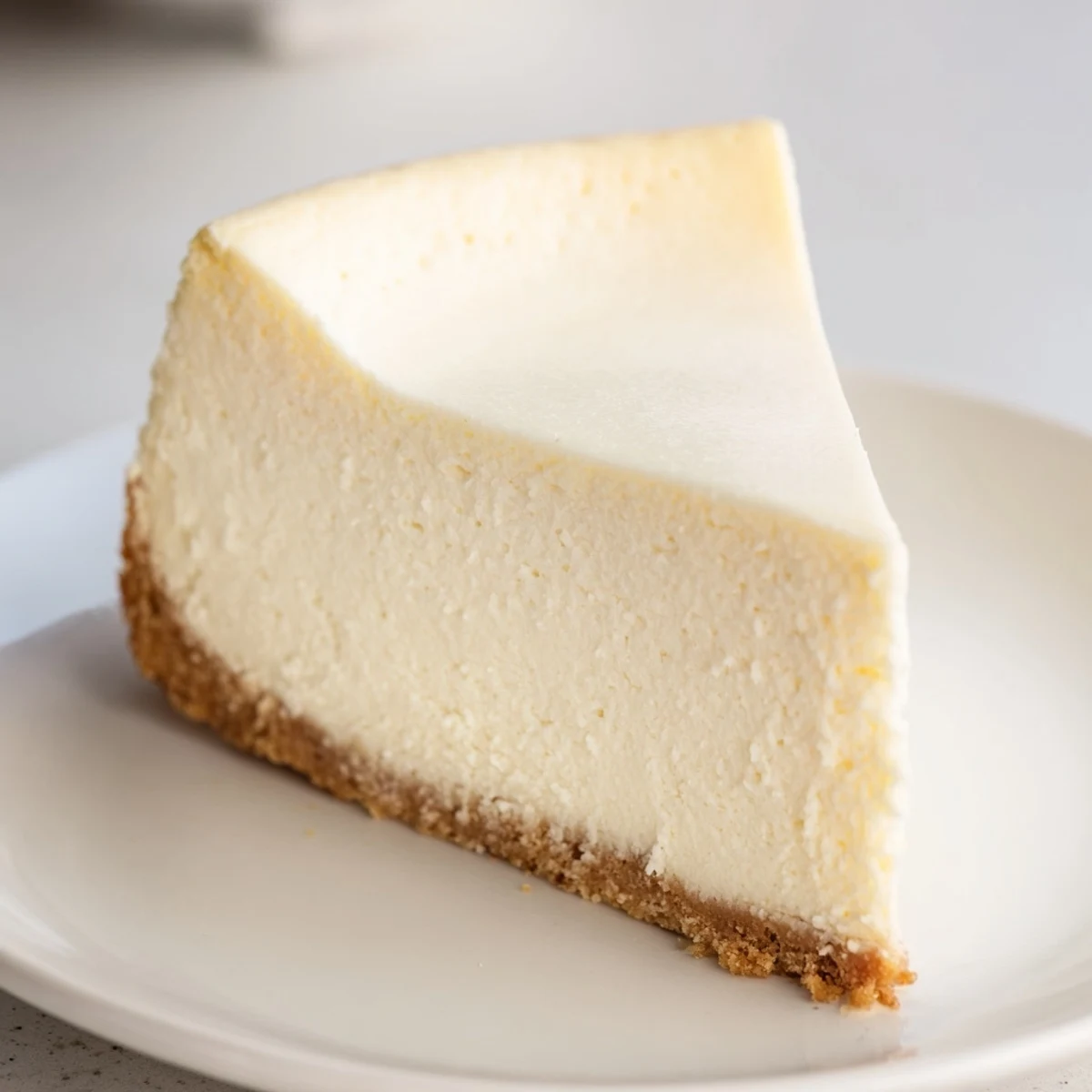 Homemade Classic Cheesecake chilled overnight, smooth top, served with berry compote