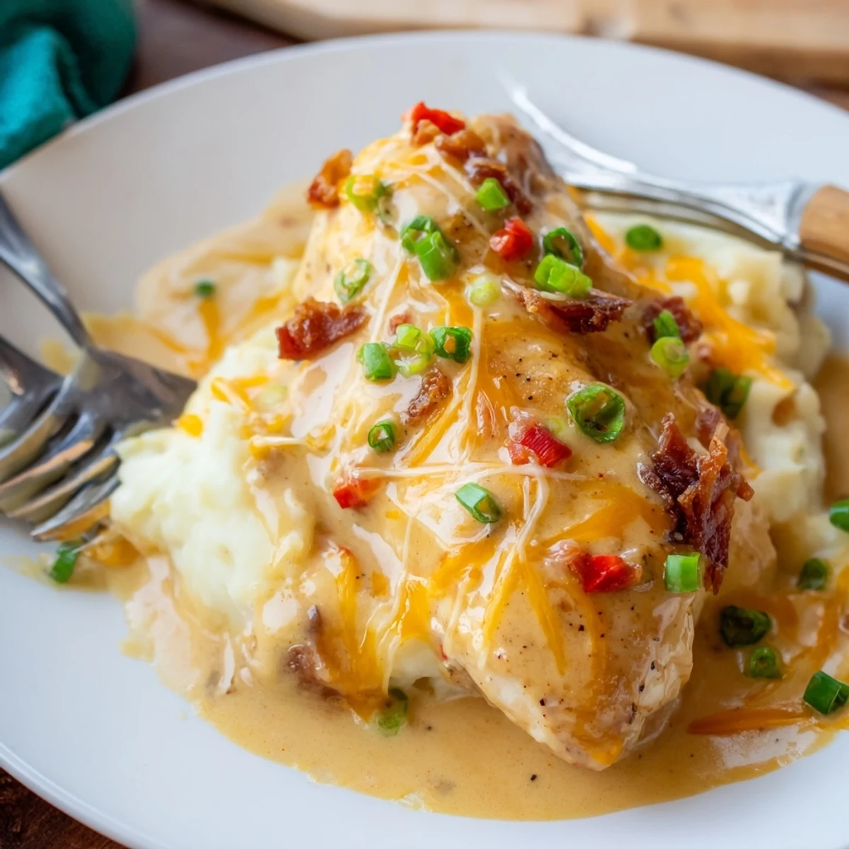Sear-marked Mississippi Mud Chicken spooned with rich, peppery gravy and parsley