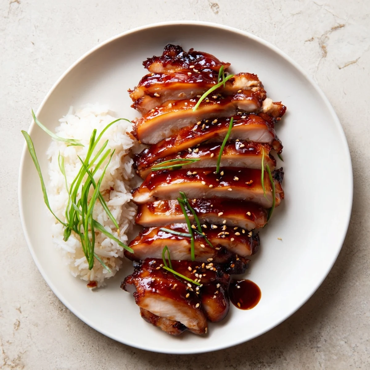 Oven-roasted Char Siu Chicken brushed with sticky honey glaze and scallions  