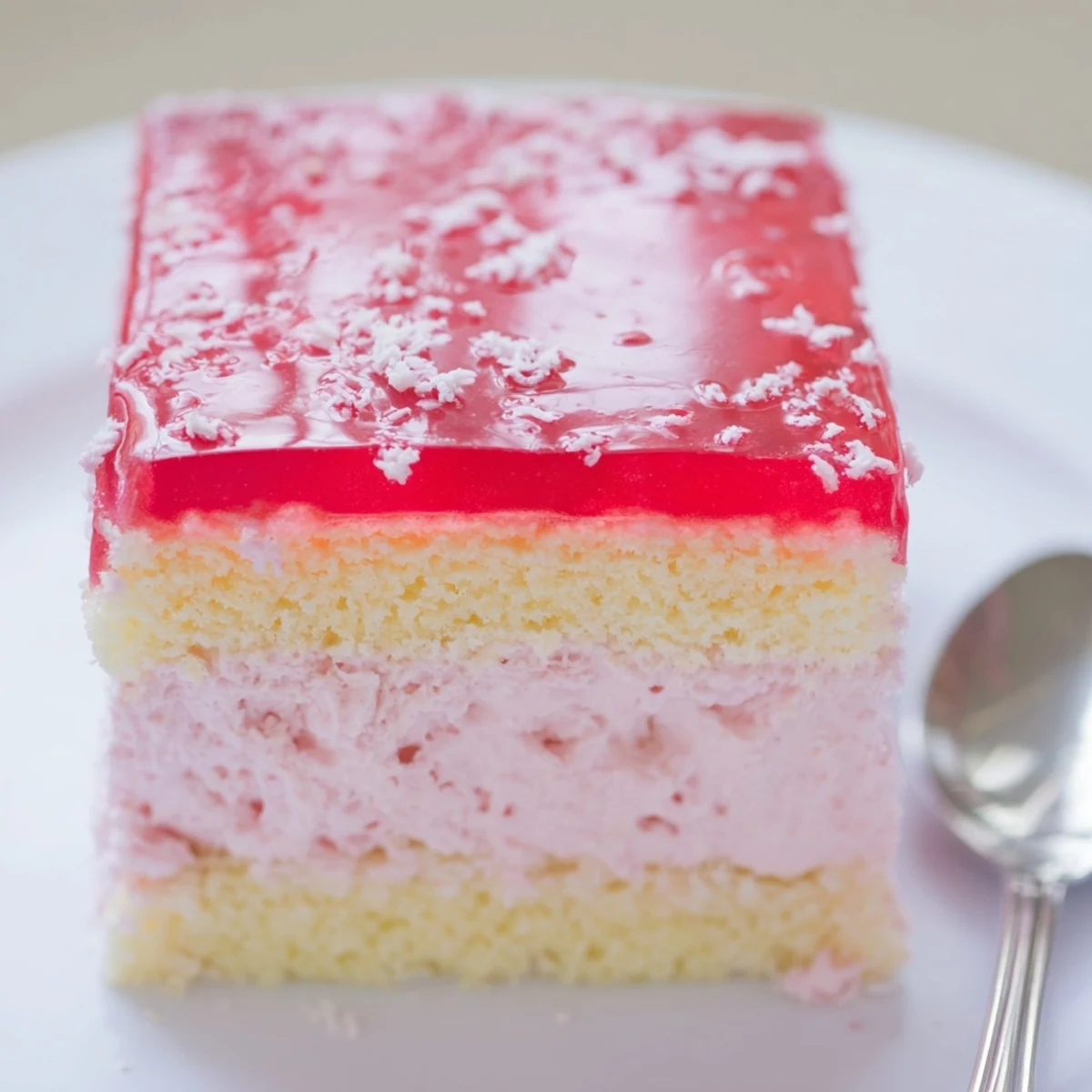 Sliced Old Fashioned Pink Jelly Cakes showing pale sponge, soft whipped cream center
