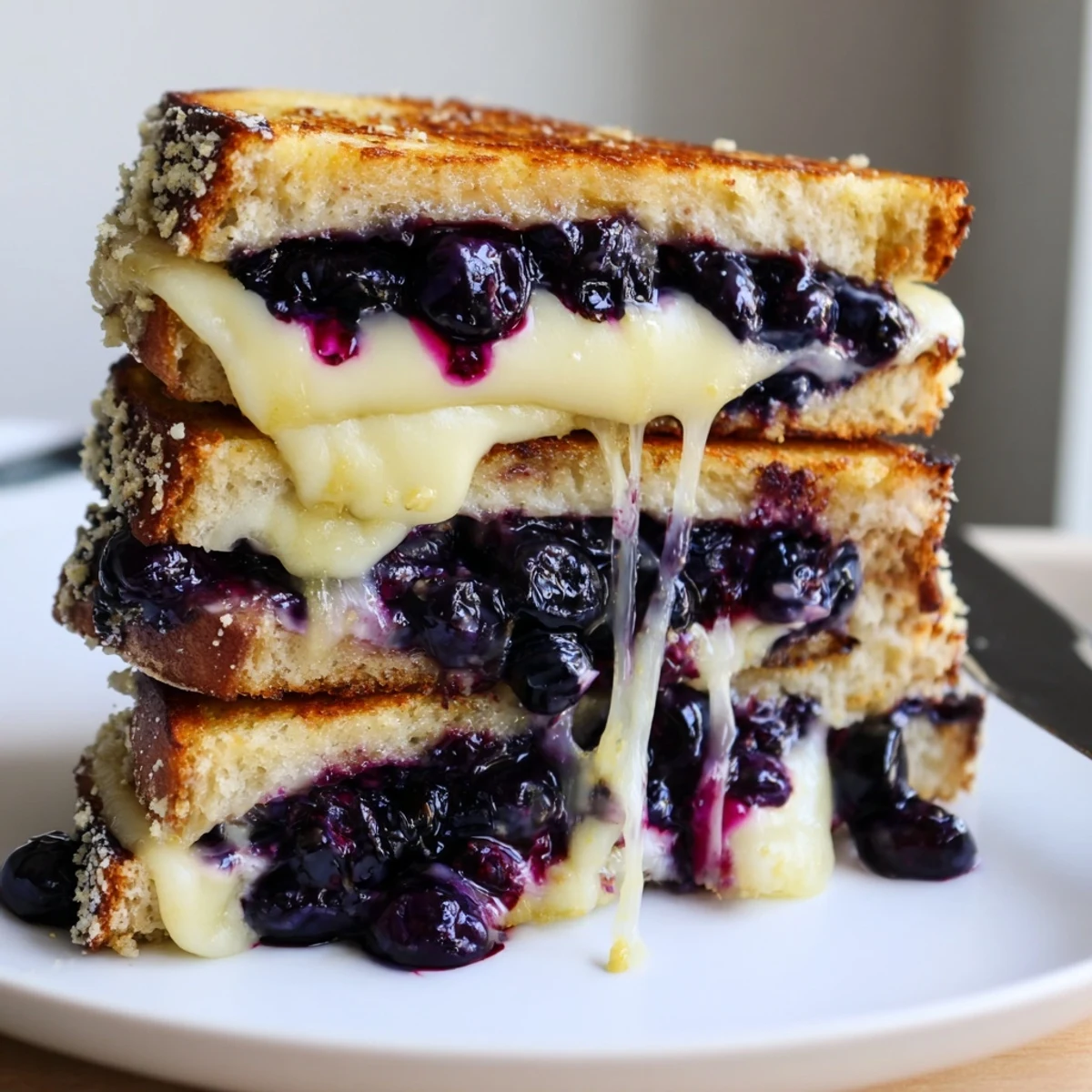 Crispy Blueberry Grilled Cheese with golden crust, melted cheddar and honey glaze