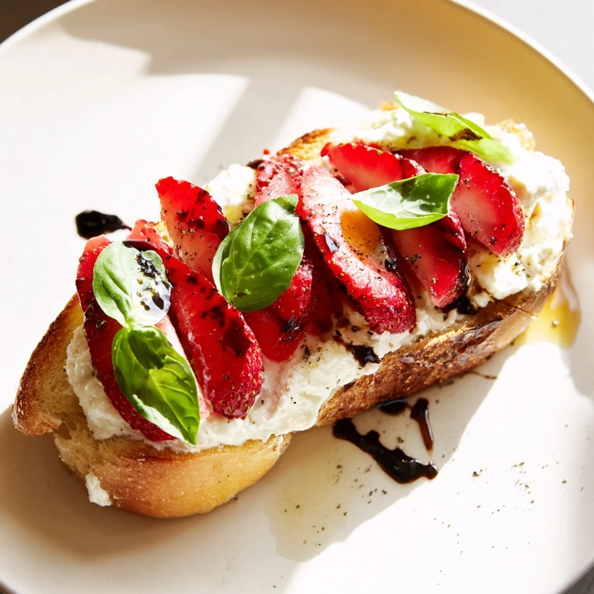 A platter of Strawberry Ricotta Bruschetta ready to serve with chilled Prosecco.