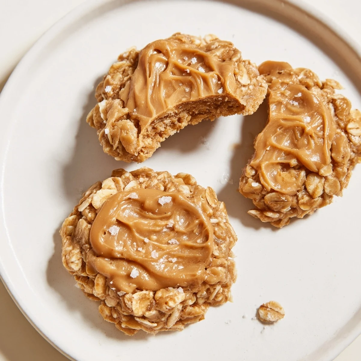 Fresh Peanut Butter No Bake Cookies cooling on sheet, warm sweet aroma