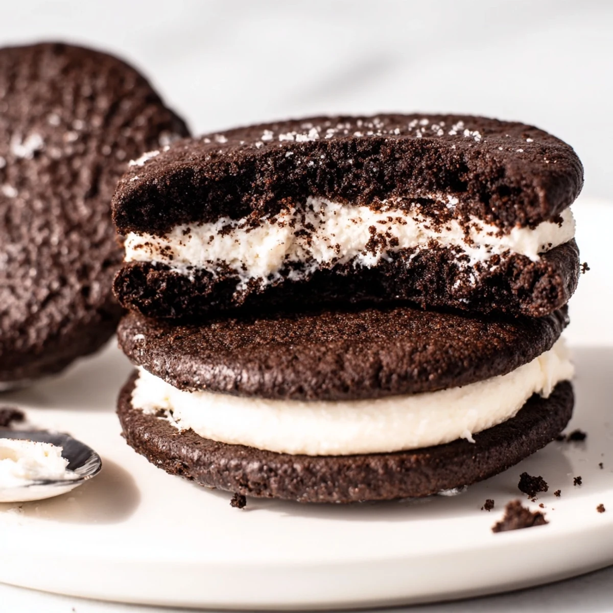 Crisp-edged rounds with fluffy vanilla center, perfect dunking Homemade Oreo Style Cookies
