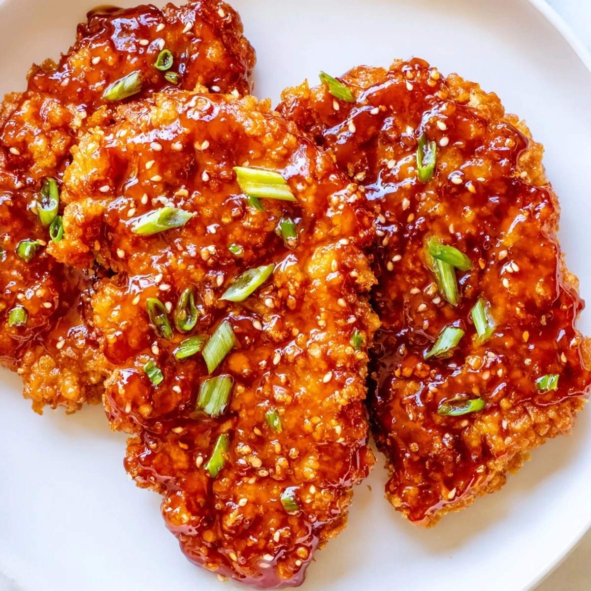 Double Crunch Honey Garlic Chicken on steaming rice, extra crunchy double-breaded pieces