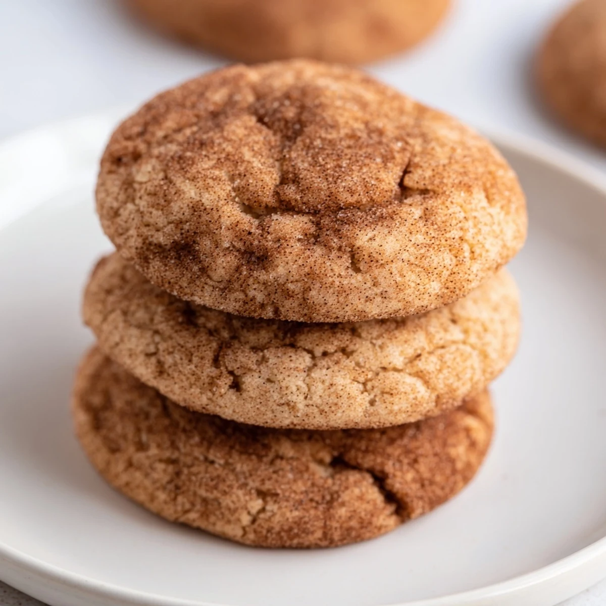 Warm Snickerdoodle recipe cookies with crackled cinnamon-sugar tops, soft centers.