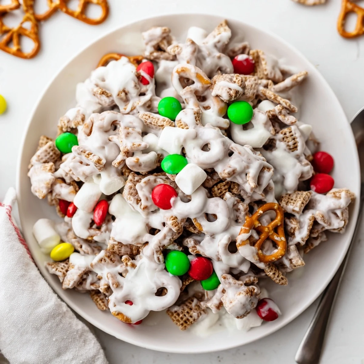 Kids reaching for sweet Reindeer Food on a parchment-lined baking sheet