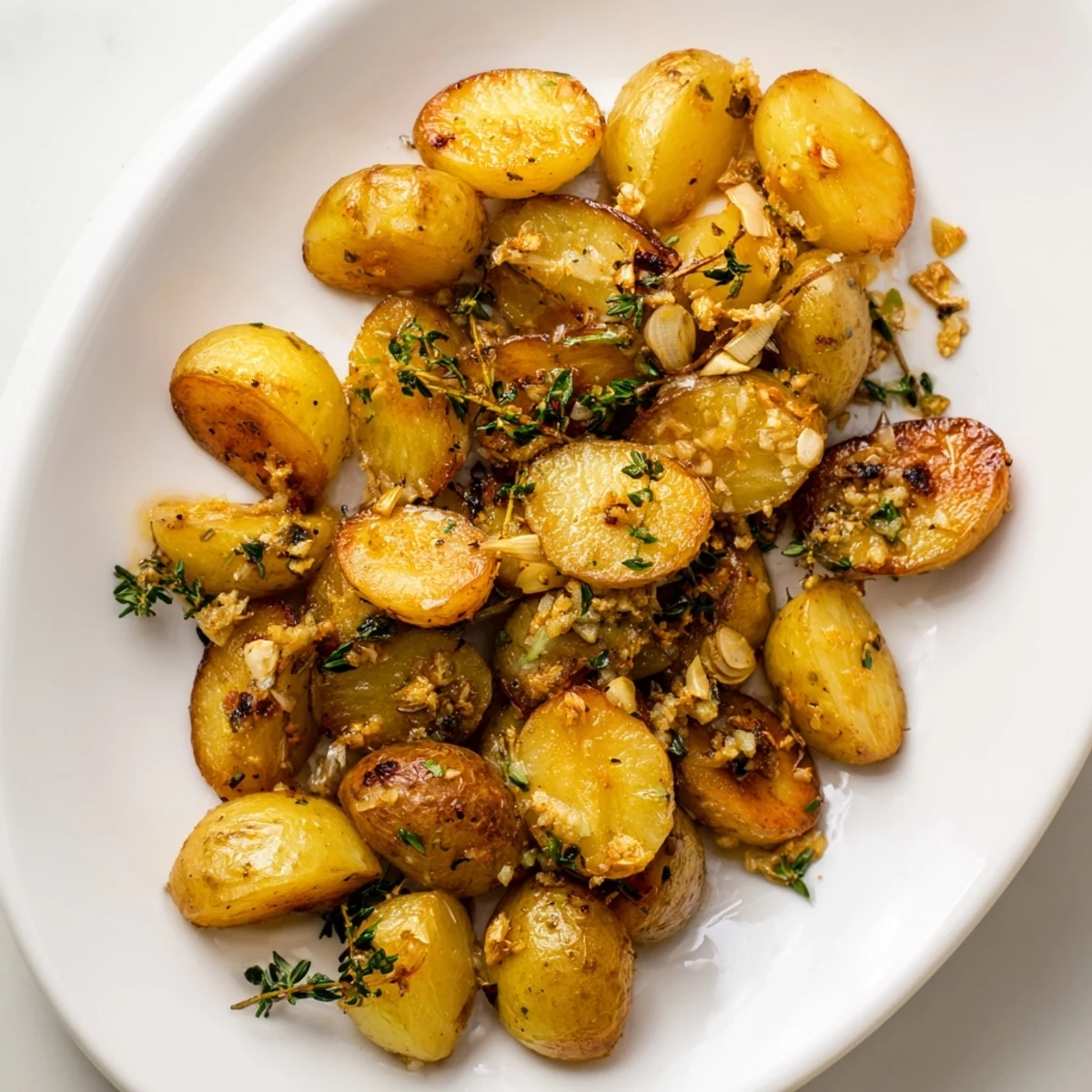 Close-up of halved radishes roasted to perfection with minced garlic and dried herbs, warm and savory