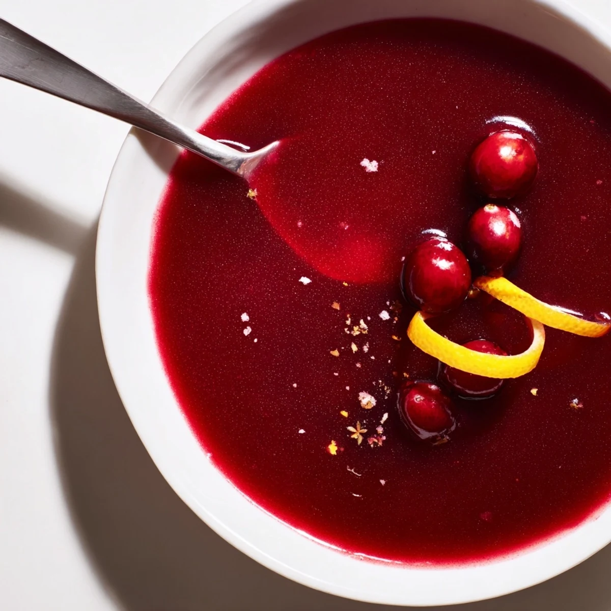 Warm Cranberry Syrup poured over fluffy pancakes, zesty orange aroma rising.