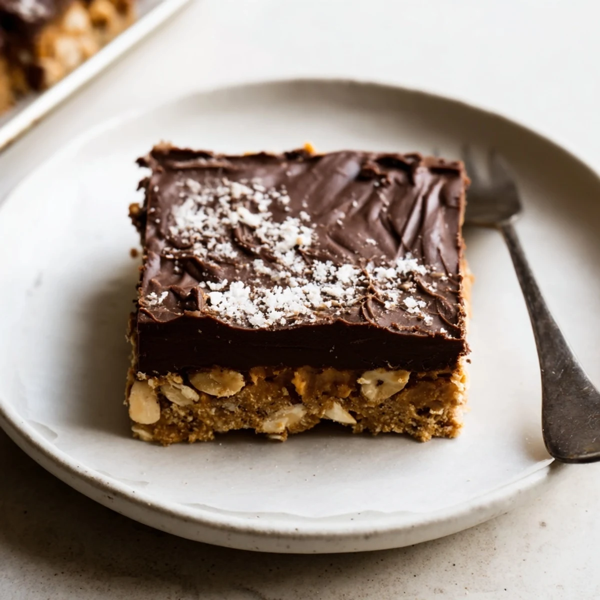 Peanut Butter Bars: glossy chocolate topping, chewy peanut center chilled on parchment