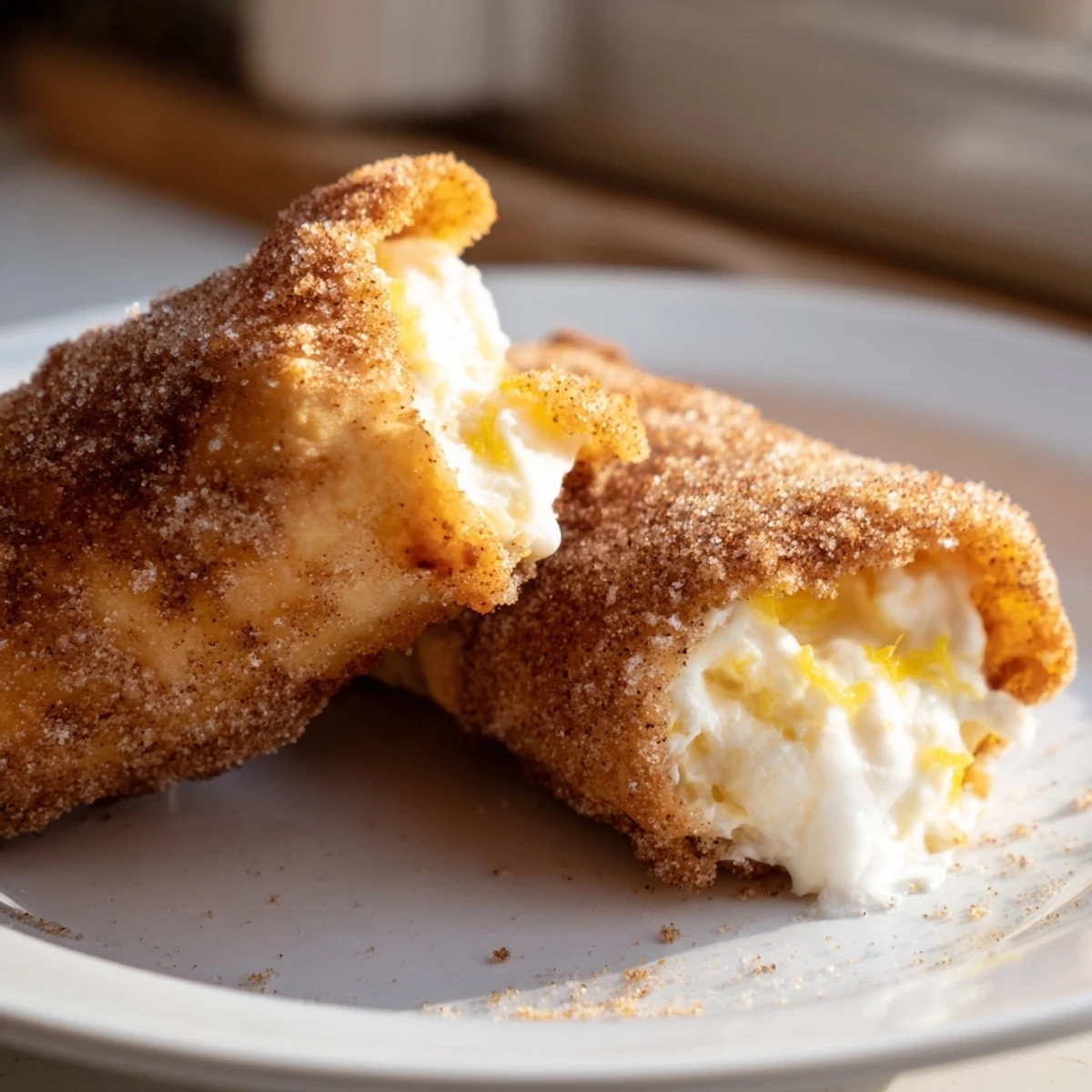 Creamy cheesecake chimichangas fried until crunchy and dusted with sweet cinnamon sugar