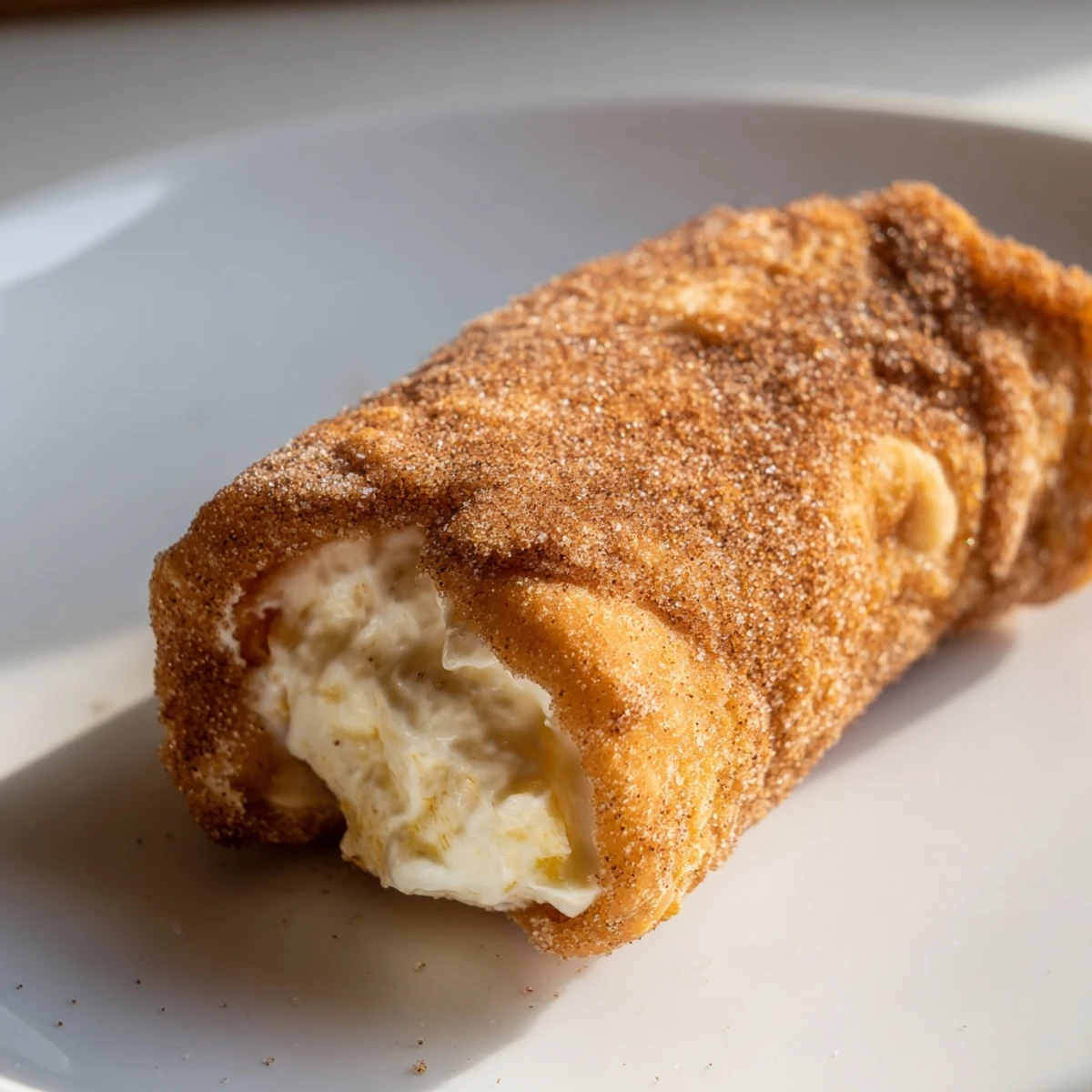 Crispy cheesecake chimichangas served with fresh berries and a drizzle of chocolate