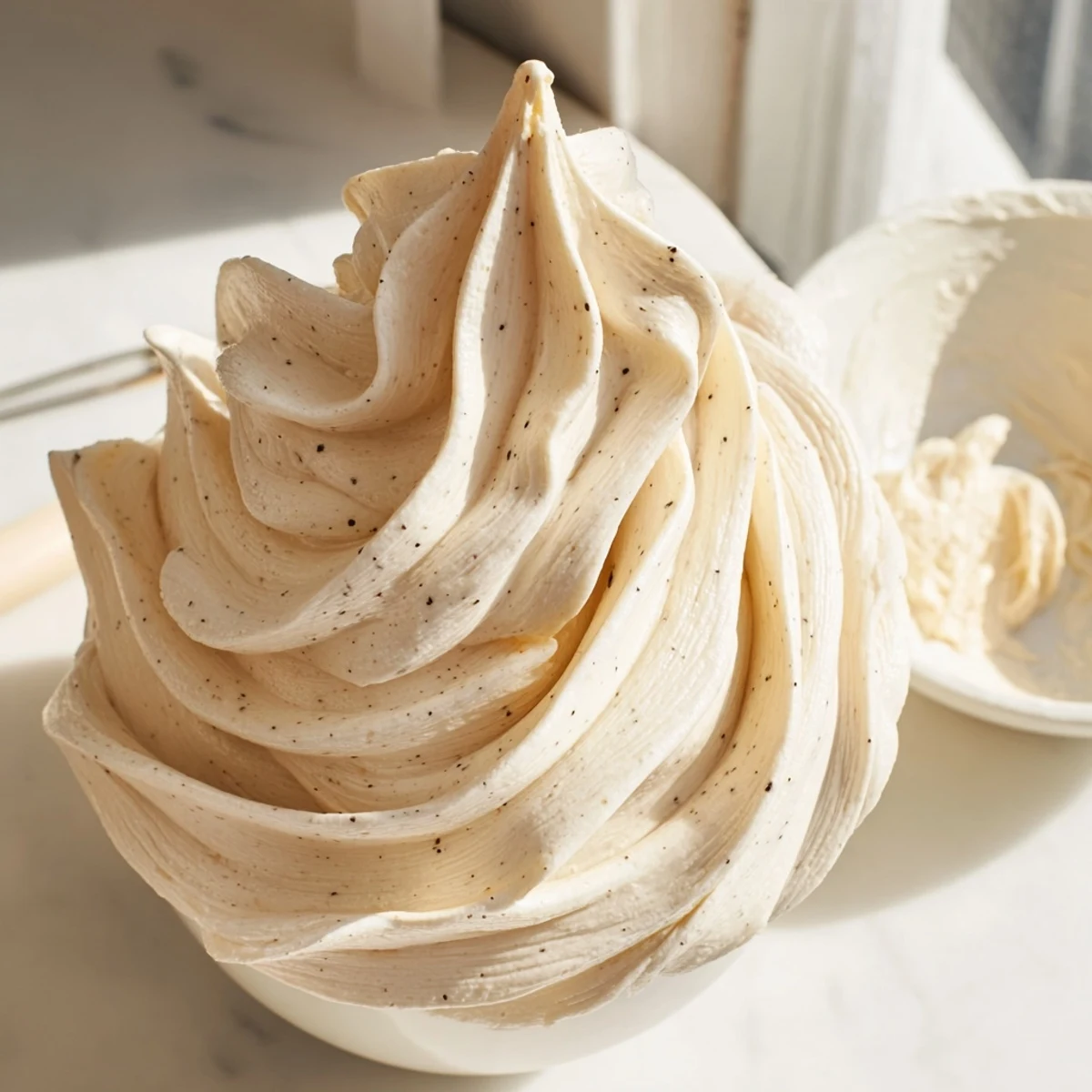Silky Italian Meringue Buttercream mounded on cupcakes topped with fresh red berries
