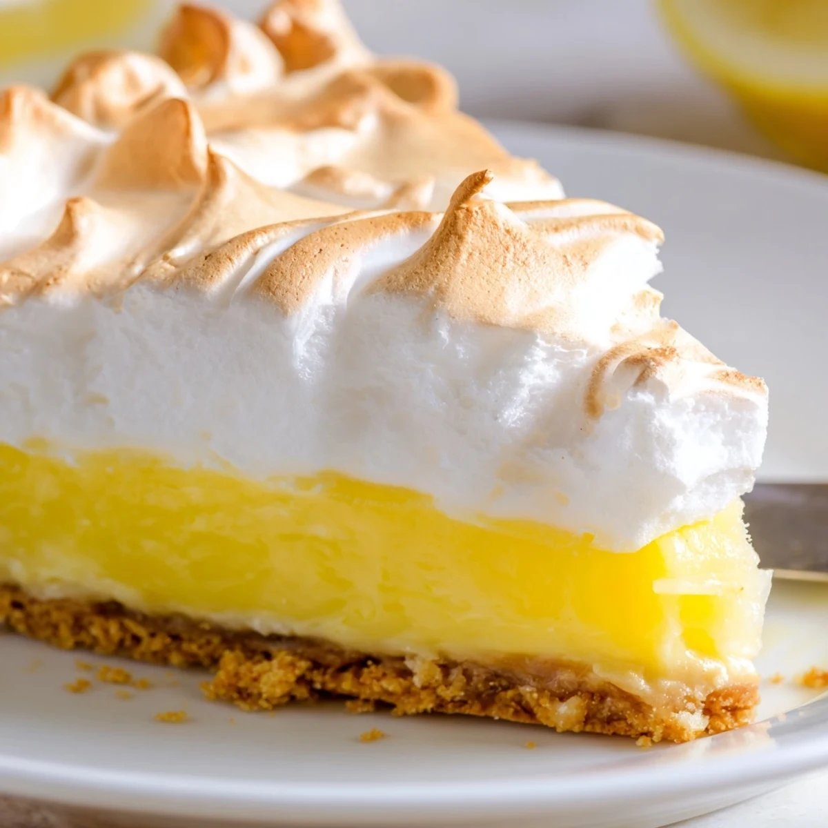 Creamy real lemon pie recipe with golden meringue topping on a buttery graham crust