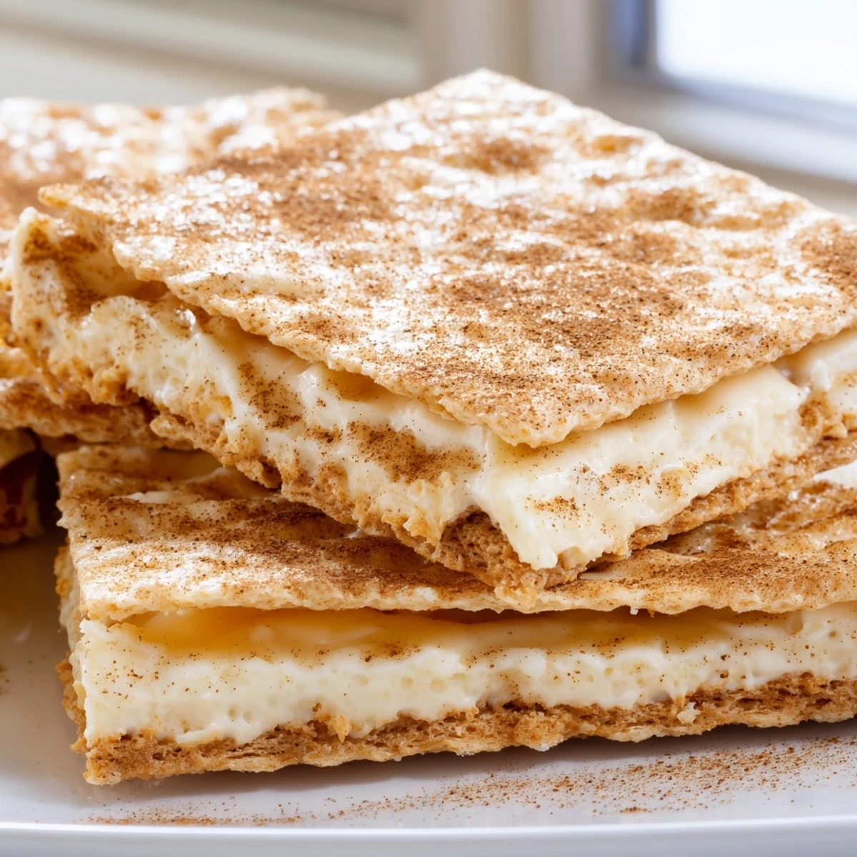 Golden churro saltine white toffee with melted white chocolate and warm cinnamon sugar topping