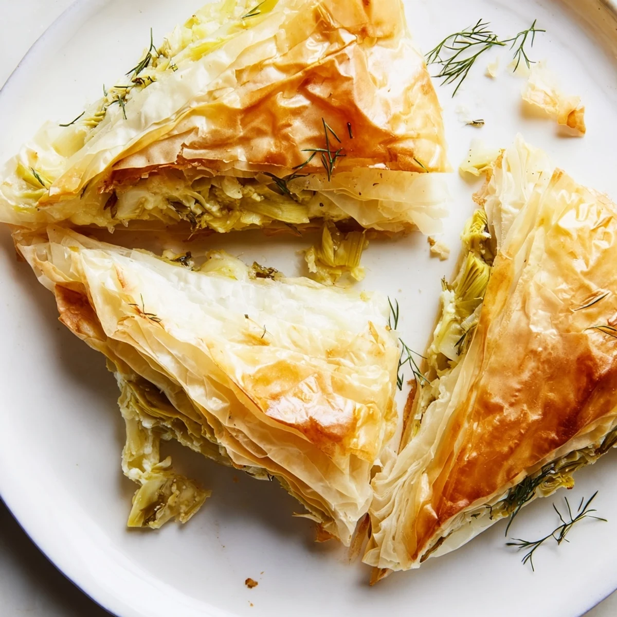 Crispy Artichoke and Graviera Filo Puffs with melted cheese oozing from flaky layers