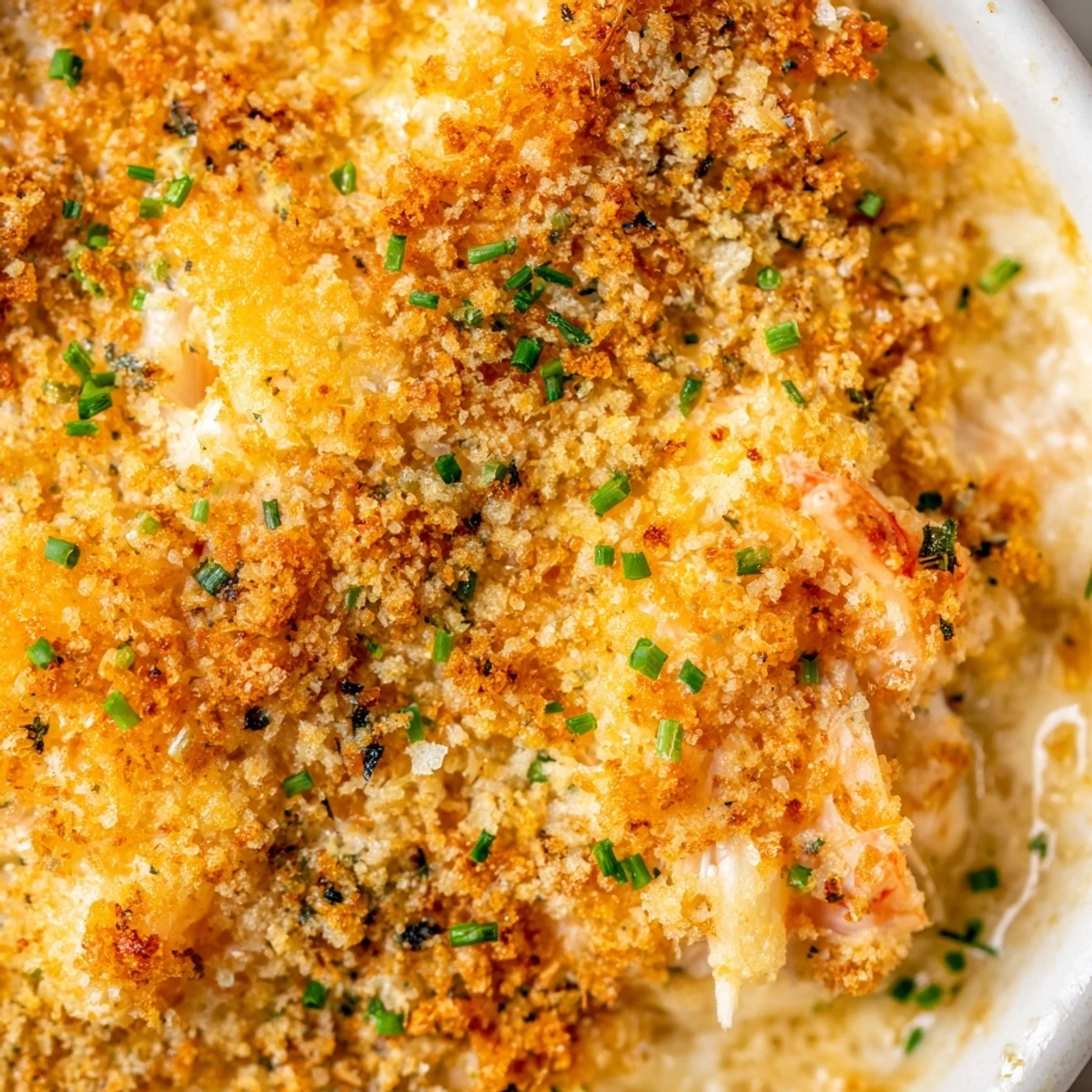 Creamy cheesy jumbo lump crab au gratin with crispy panko breadcrumb topping