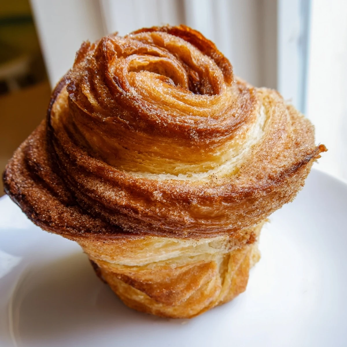 Crispy homemade cruffins pulled apart to reveal tender airy croissant style dough