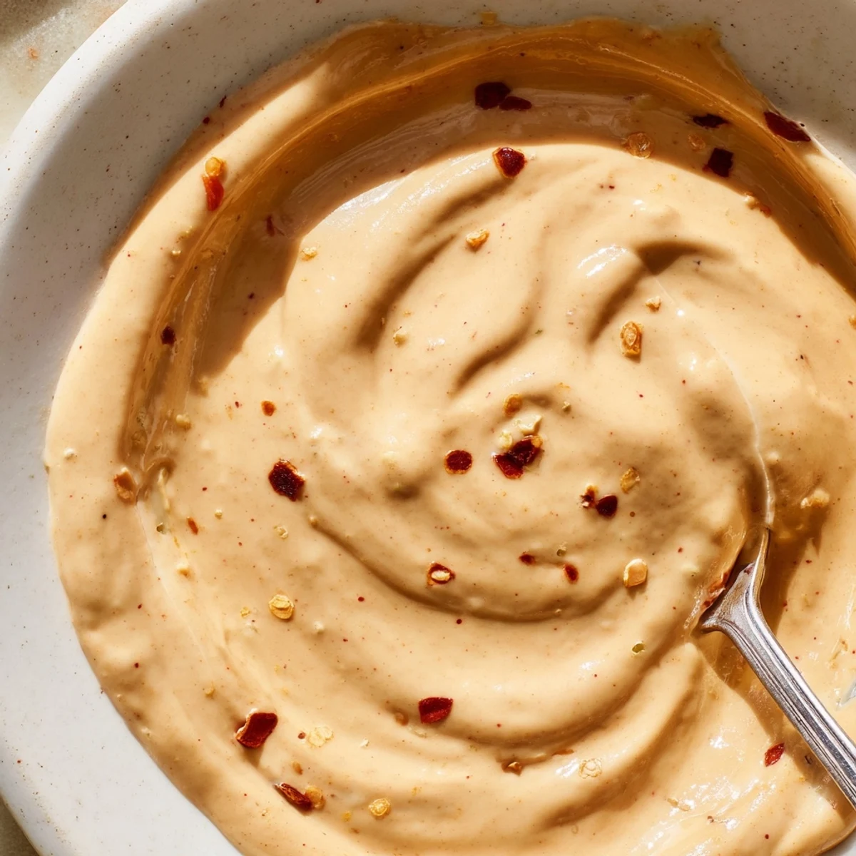 Creamy chili lime tahini sauce drizzled over a fresh grain bowl