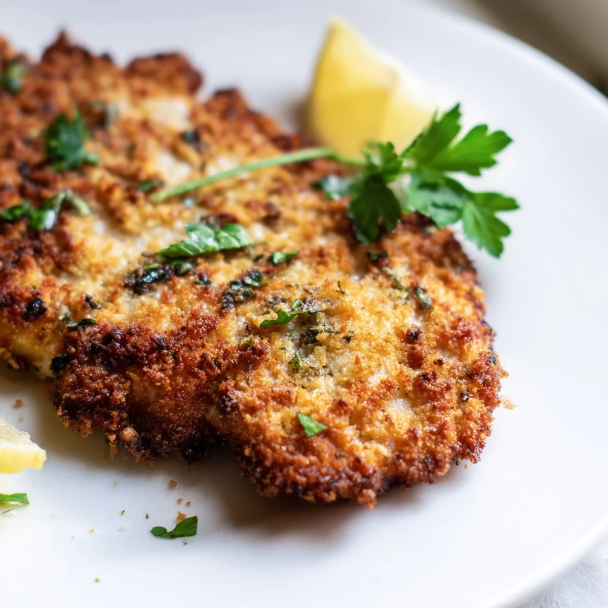 Juicy Herbed Parmesan Chicken fresh from the oven with herb-flecked crust
