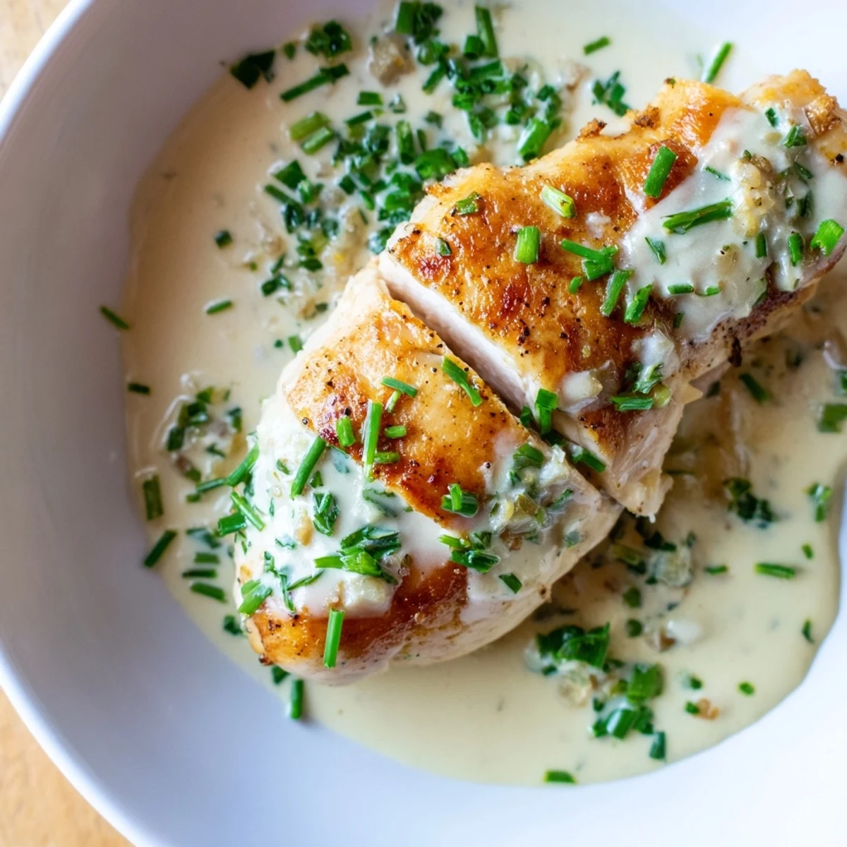 Pan-seared chicken nestled in a velvety garlic herb Boursin sauce with fresh parsley