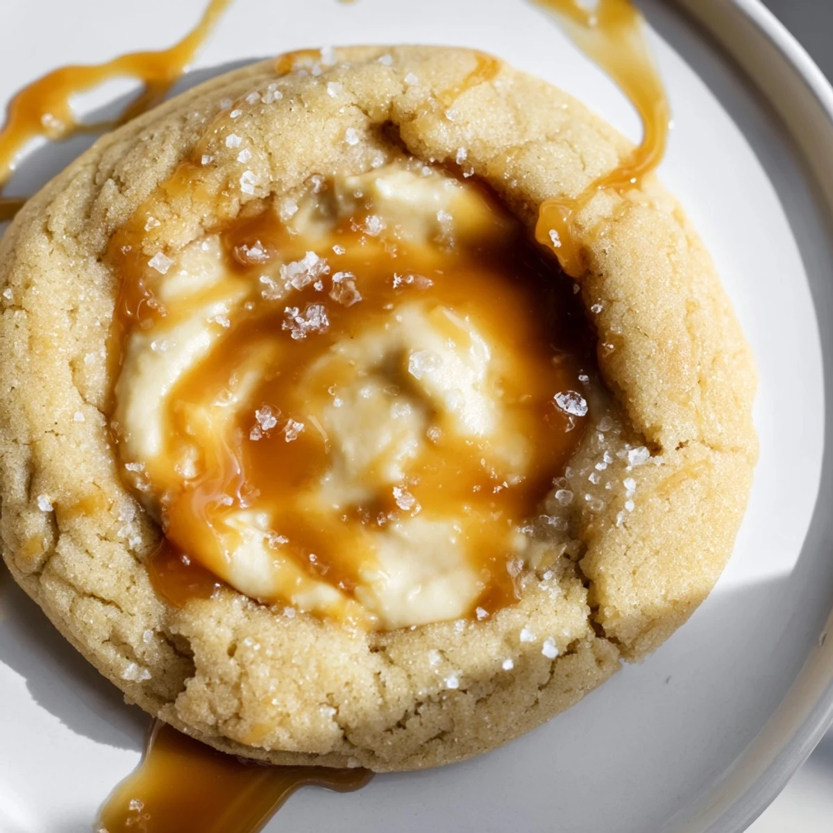 Creamy caramel cheesecake cookies nestled on parchment with luscious gooey caramel swirls